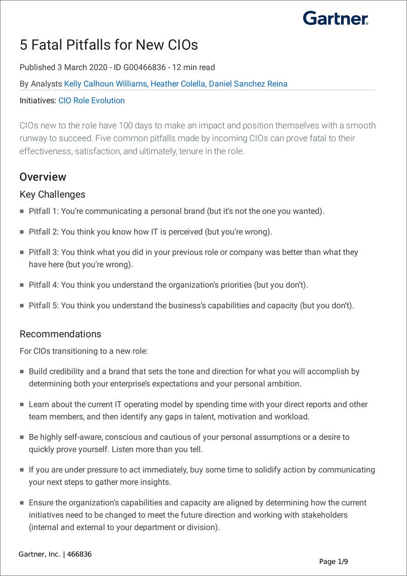《Gartner-新首席信息官面临的5个致命陷阱（英）-2022.5-11页》 - 第3页预览图
