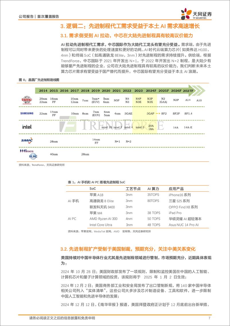 《中芯国际(688981)大陆晶圆代工龙头，受益AI浪潮-250104-天风证券-14页》 - 第7页预览图