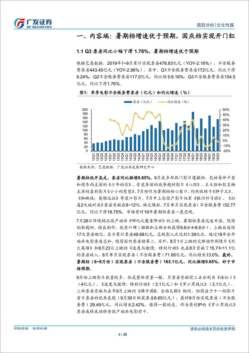 《文化传媒行业电影院线19Q3总结和前瞻：暑期档票房好于预期，主旋律驱动国庆档高增长-20191007-广发证券-26页》 - 第5页预览图