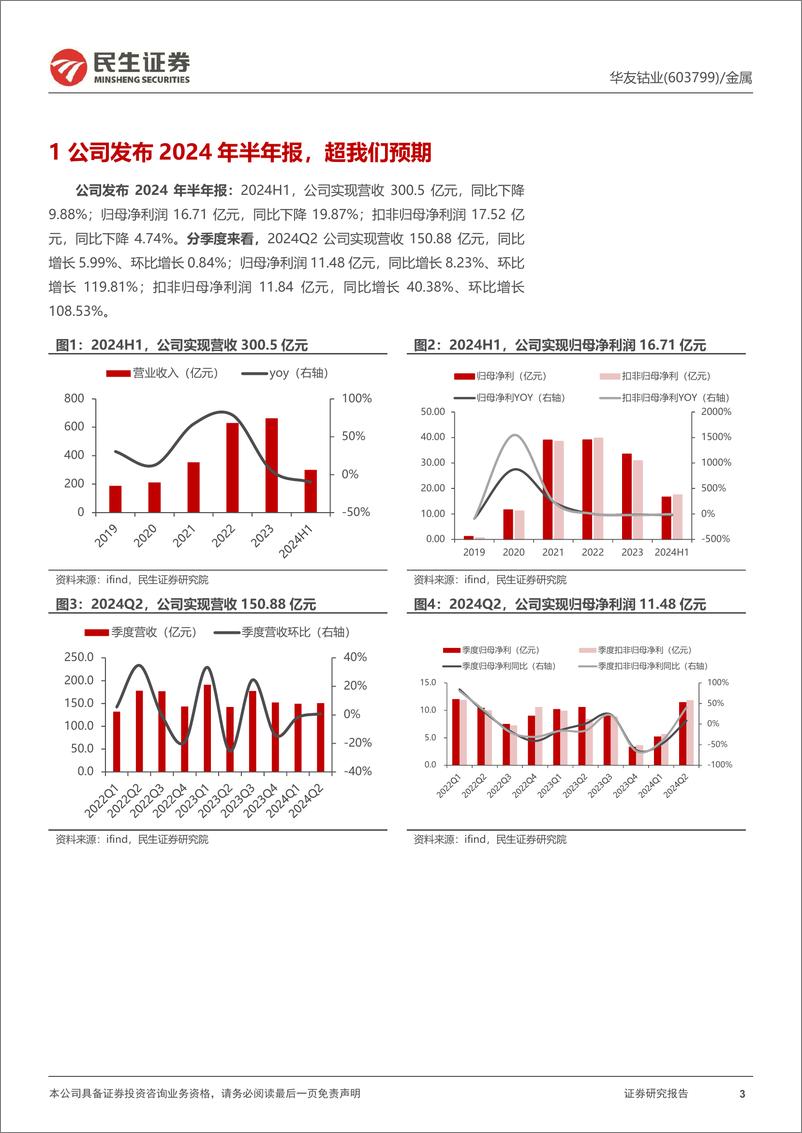 《华友钴业(603799)2024年半年报点评：华飞镍产品放量，助推业绩环比显著增长-240824-民生证券-22页》 - 第3页预览图