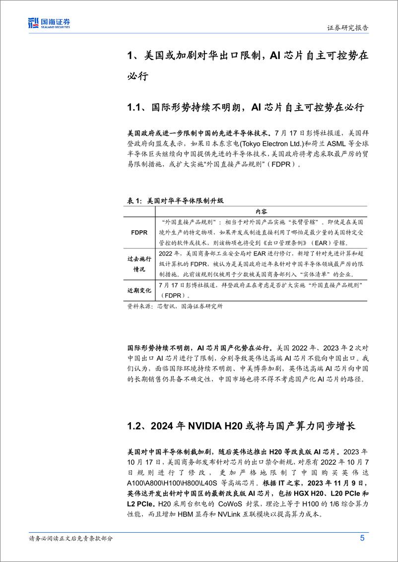 《计算机行业“自主可控”系列报告-国产AI算力：万卡集群、多芯混合时代来临-240723-国海证券-17页》 - 第5页预览图