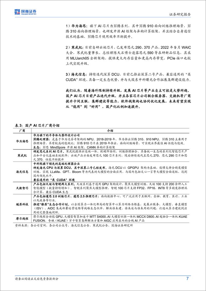 《计算机行业“自主可控”系列报告-国产AI算力：万卡集群、多芯混合时代来临-240723-国海证券-17页》 - 第7页预览图