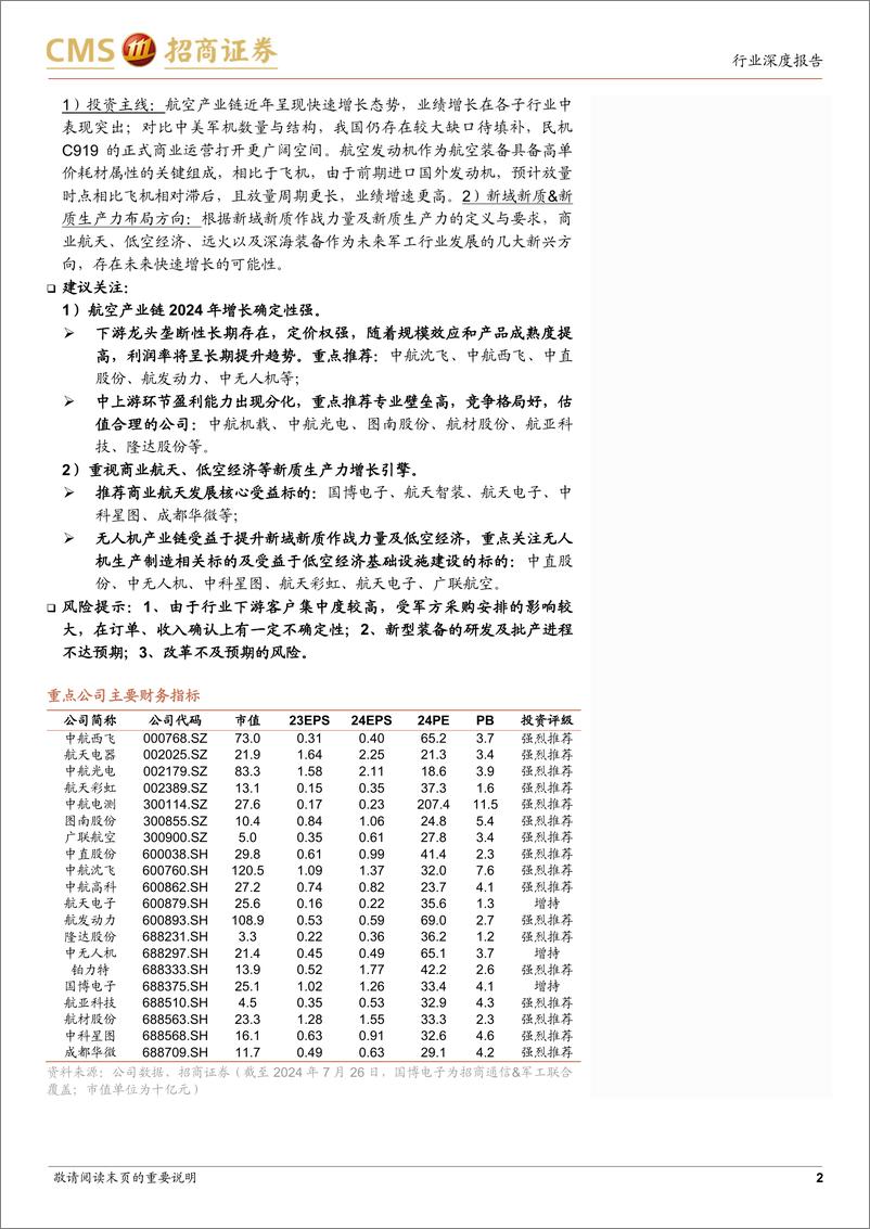 《军工行业2024中期投资策略：行业即将走出低谷，航空装备增长确定-240729-招商证券-30页》 - 第2页预览图