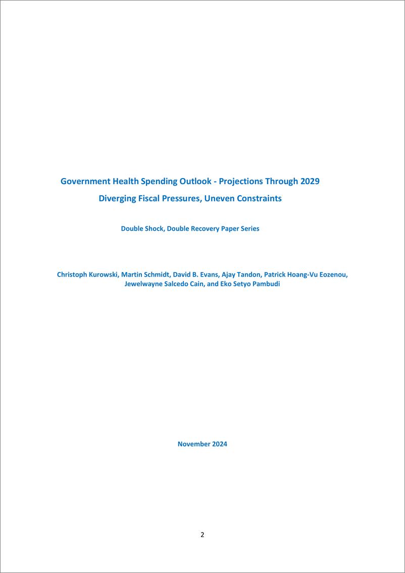 《世界银行-政府卫生支出展望——2029年预测：财政压力分散，制约因素不均衡（英）-2024-42页》 - 第2页预览图