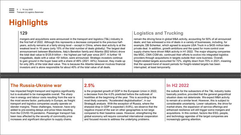 《普华永道-全球运输与物流业并购交易报告-普华永道2022年上半年全球运输与物流业并购交易、合资企业和战略联盟分析（英）-24页》 - 第5页预览图
