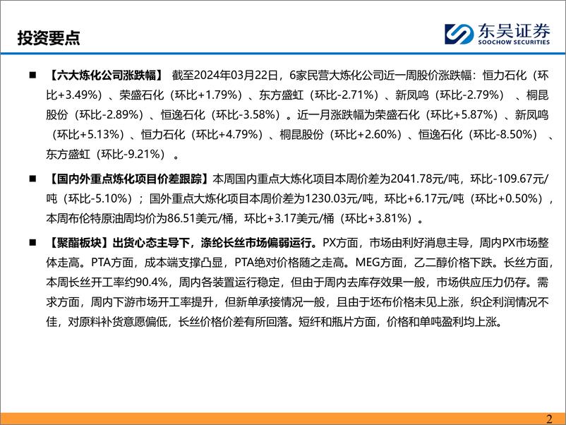 《石油石化行业：化工品价差整体收窄，长丝下游采购仍相对谨慎-240324-东吴证券-47页》 - 第2页预览图