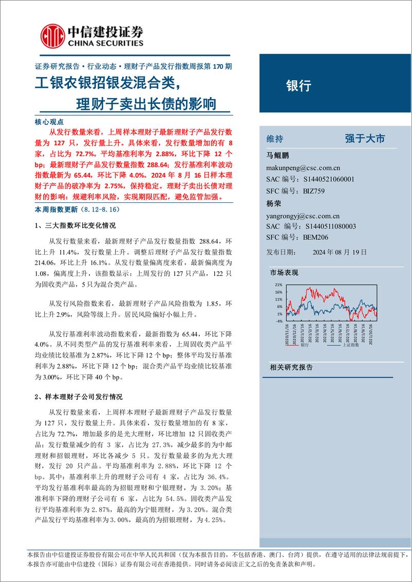 《银行业理财子产品发行指数周报第170期：工银农银招银发混合类，理财子卖出长债的影响-240819-中信建投-17页》 - 第1页预览图