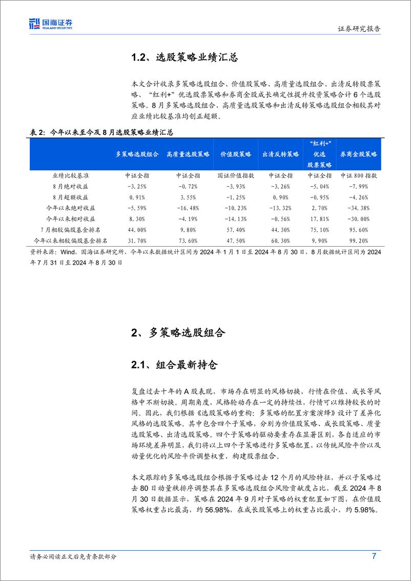 《策略化选股跟踪月报(9月)：8月高质量策略逆势反超，多策略稳定推荐多配价值、质量组合-240905-国海证券-34页》 - 第7页预览图