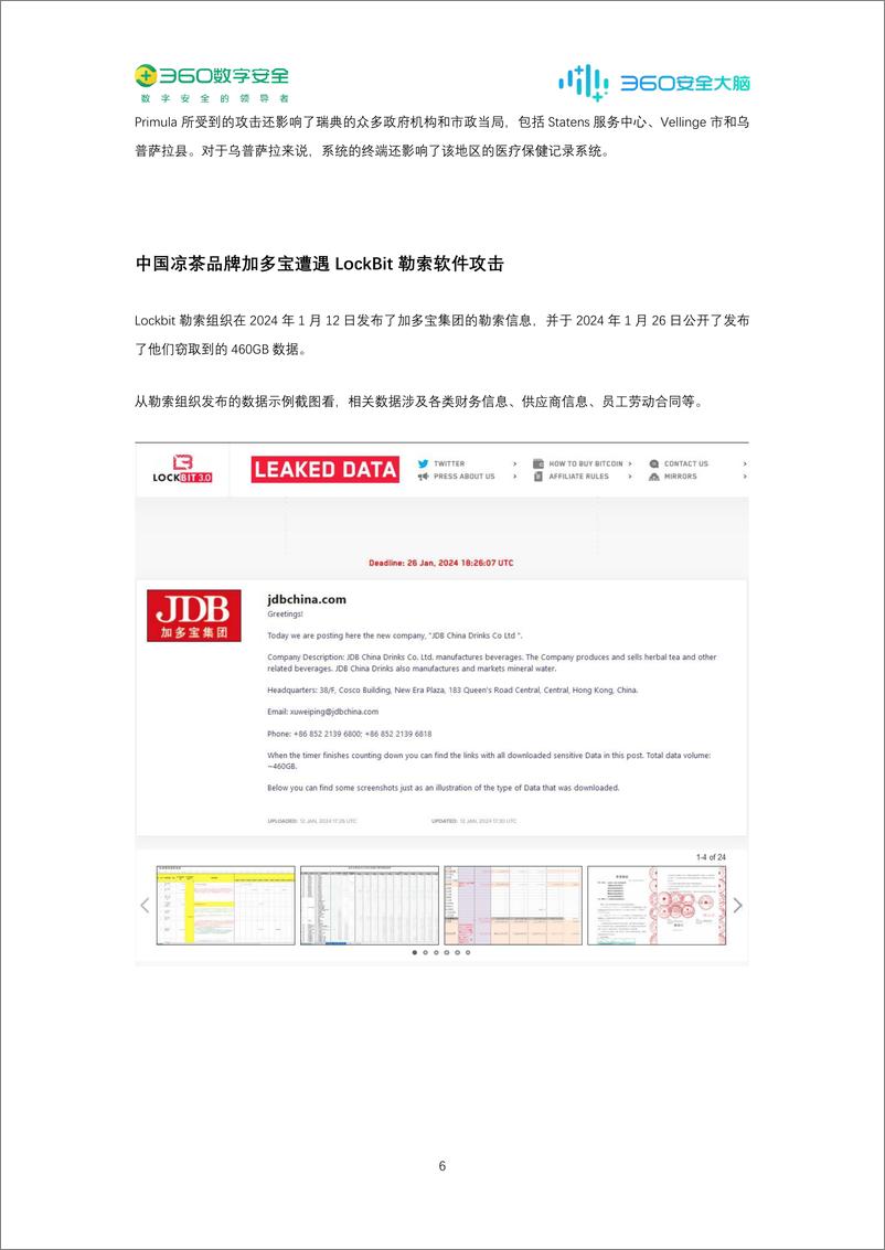 《360数字安全：2024年1月勒索软件流行态势分析报告》 - 第6页预览图