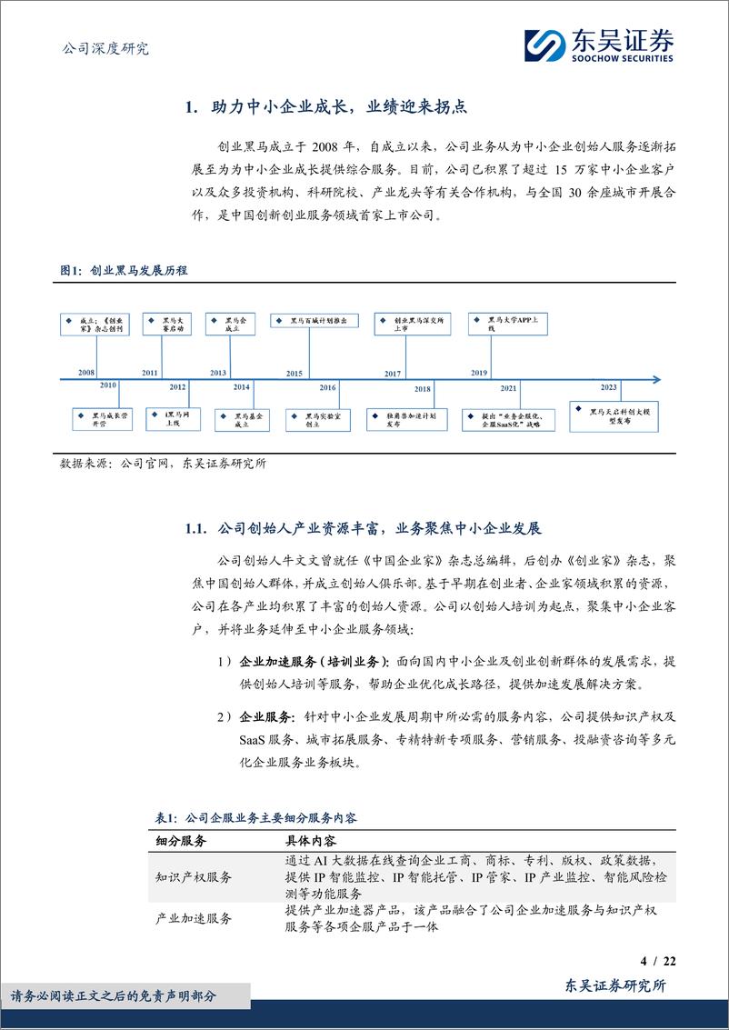 《创业黑马(300688)加速中小企业成长，AI赋能有望拓展企业服务空间-240523-东吴证券-22页》 - 第4页预览图