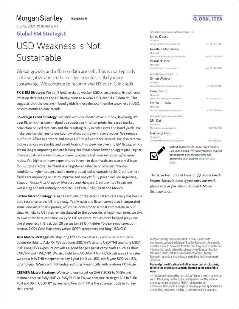 《Morgan Stanley Fixed-Global EM Strategist USD Weakness Is Not Sustainable-109233049》 - 第1页预览图