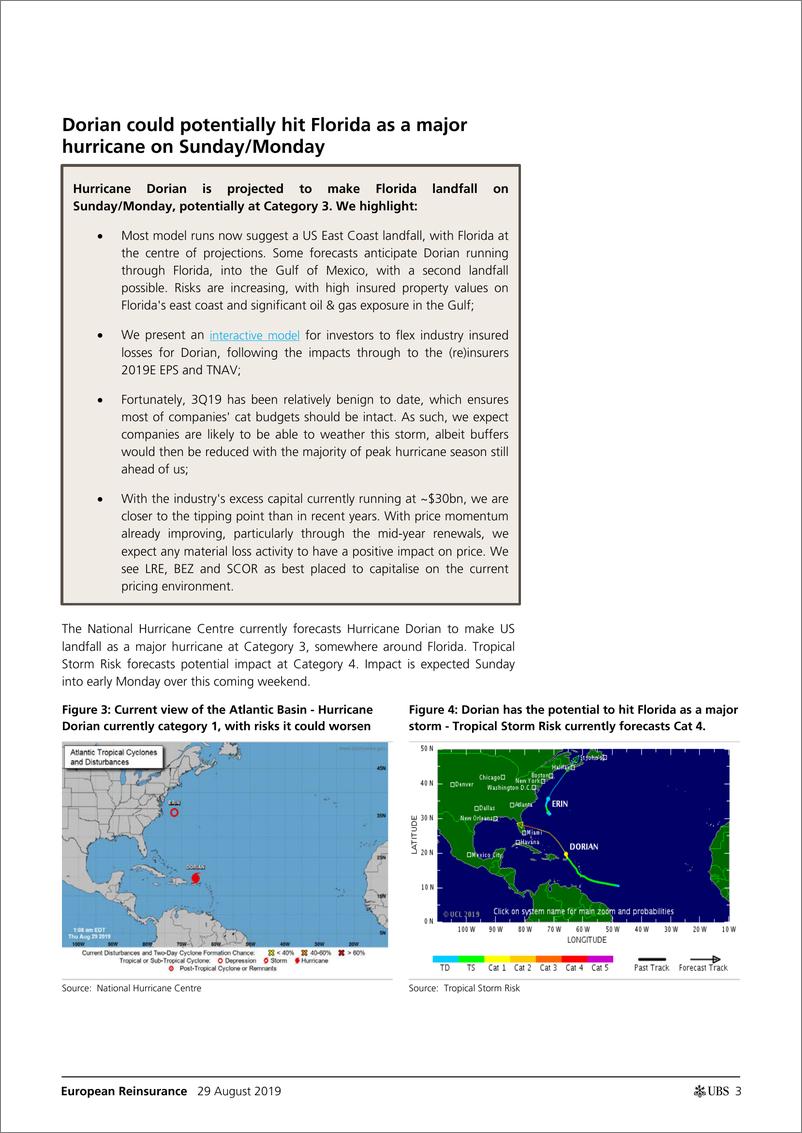 《瑞银-欧洲-保险行业-欧洲再保险：飓风多里安——可能登陆佛罗里达的主要飓风-2019.8.29-38页》 - 第4页预览图