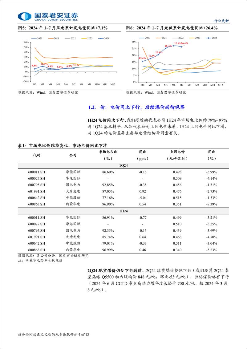 《电力行业2024年半年报总结：火电业绩分化，水电同比高增-240901-国泰君安-13页》 - 第4页预览图