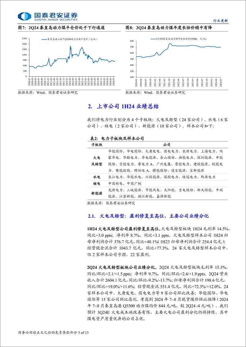 《电力行业2024年半年报总结：火电业绩分化，水电同比高增-240901-国泰君安-13页》 - 第5页预览图