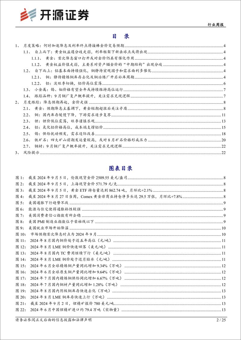 《有色金属行业月报：9月黄金权益或出现新击球点，看好铝价旺季走强-240908-开源证券-25页》 - 第2页预览图