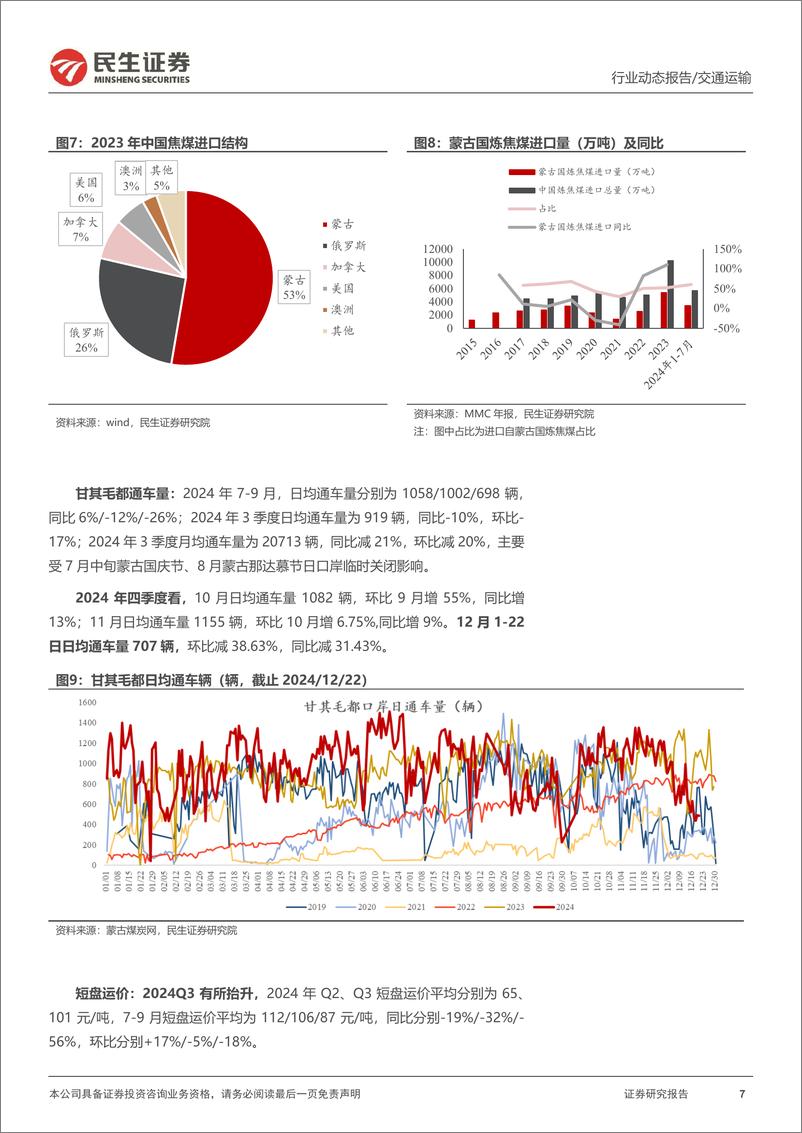 《交通运输行业动态点评：航空关注春运预售表现，中蒙跨境铁路草案通过，国际物流巨头提价-241229-民生证券-16页》 - 第7页预览图