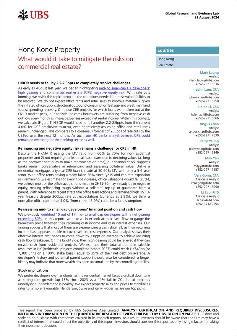 《UBS Equities-Hong Kong Property _What would it take to mitigate the risks...-109960765》 - 第1页预览图