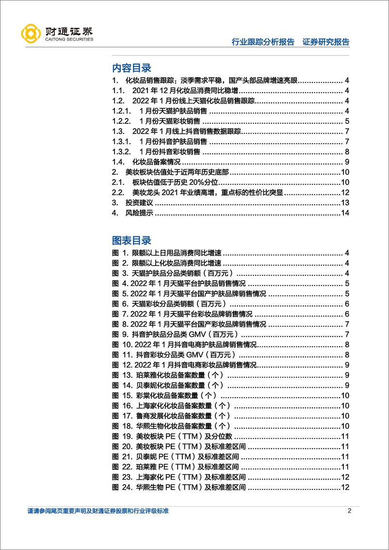 《美容护理行业跟踪分析报告：1月淡季市场结构分化，头部国货品牌高增-20220221-财通证券-15页》 - 第3页预览图