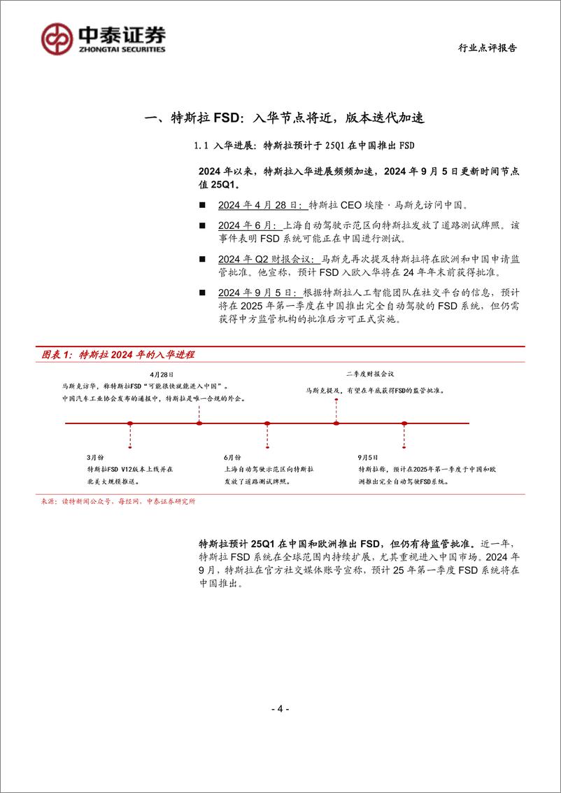 《科技行业：特斯拉拟于25Q1在中国推出FSD，国内高阶智驾有望加速落地-240908-中泰证券-18页》 - 第4页预览图