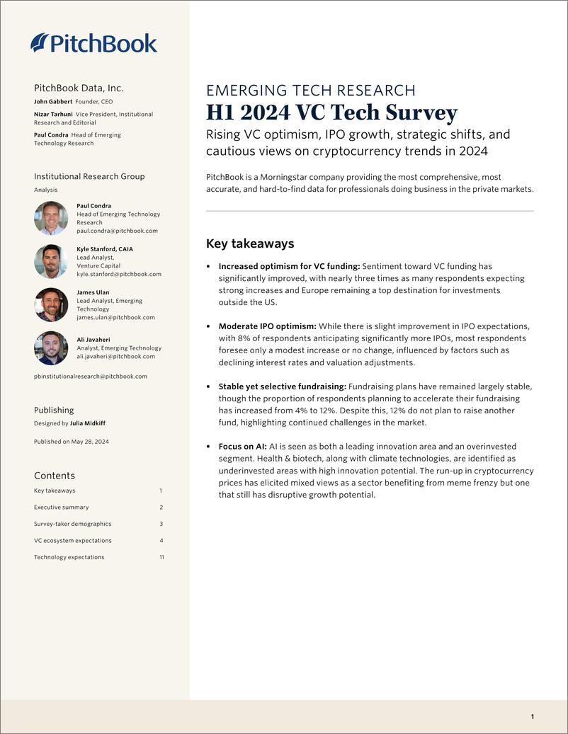 《PitchBook-2024年一季度VC技术调查（英）-2024.5-14页》 - 第1页预览图