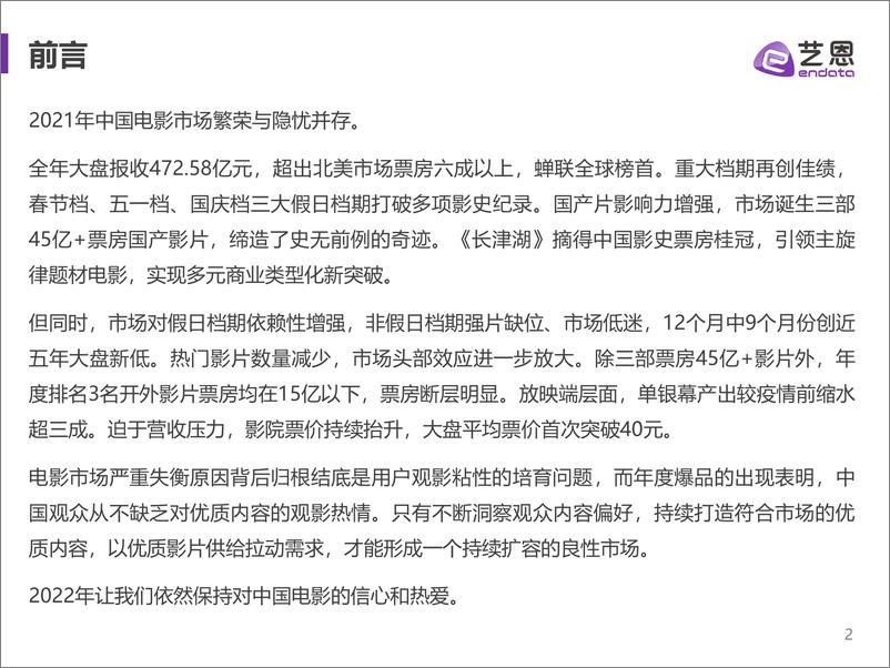 《2021年中国电影市场报告-艺恩-2022.1-40页》 - 第3页预览图