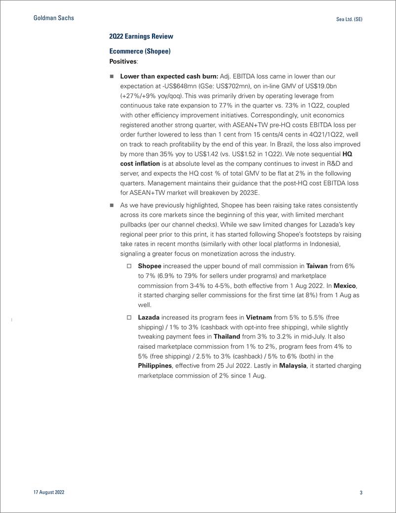 《Sea Ltd. (SE 2Q22 Earnings Revie 2H22 Ecommerce outlook pressure from reopening and macro uncertainties; Buy(1)》 - 第4页预览图