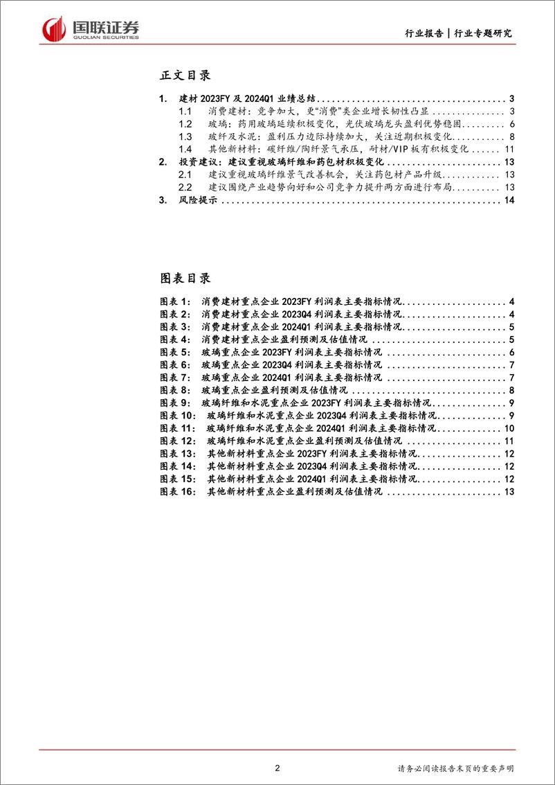 《建筑材料及新材料行业专题研究：2023FY%262024Q1，玻纤／耐材及部分细分龙头有积极变化-240507-国联证券-15页》 - 第2页预览图