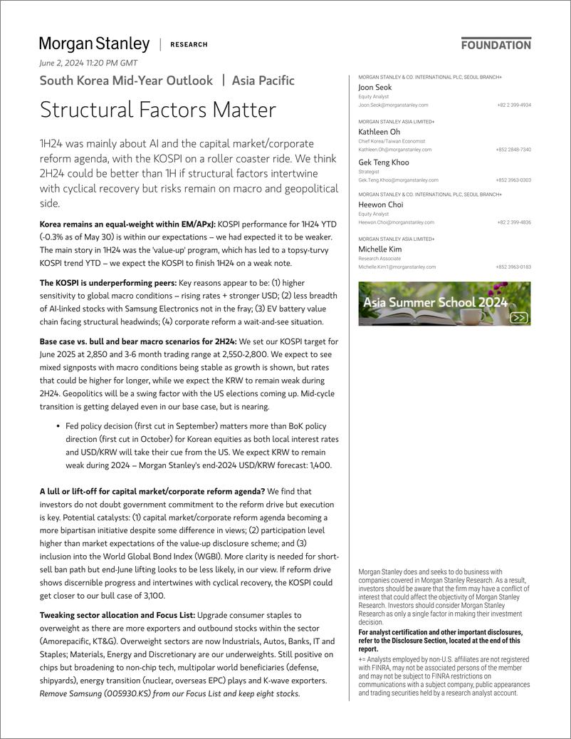 《Morgan Stanley Fixed-South Korea Mid-Year Outlook Structural Factors Matter-108520656》 - 第1页预览图