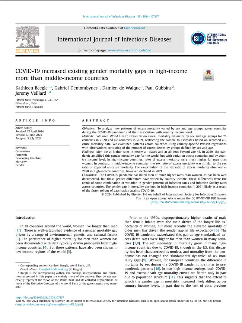 《新冠肺炎增加了高收入国家和中等收入国家现有的性别死亡率差距（英）-2024-8页》 - 第1页预览图