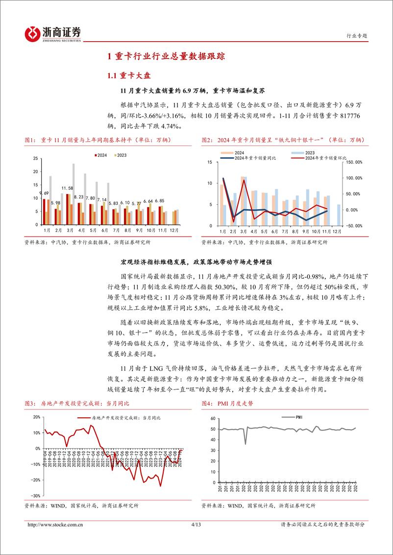 《商用车行业月报(2024年11月)-重卡：新能源趋势明确，11月新能源、天然气重卡环比大增-250105-浙商证券-13页》 - 第4页预览图