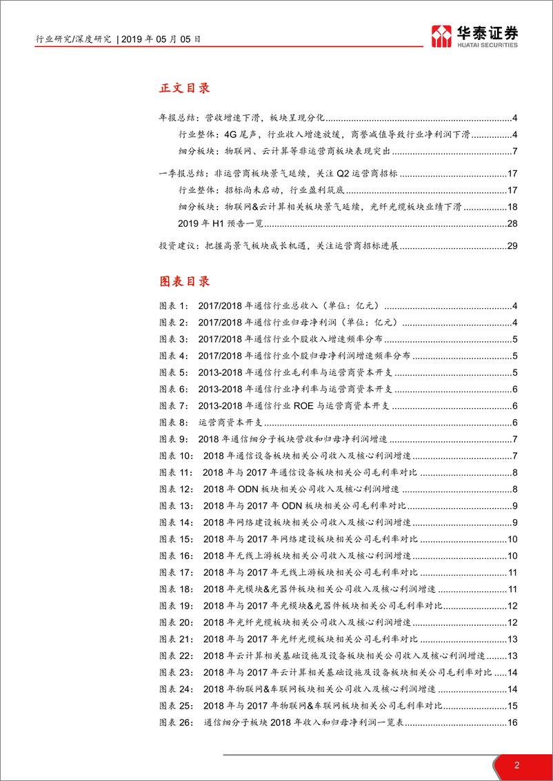 《通信行业2018年年报和2019年一季报总结：云物车高景气，5G竞赛兴起-20190505-华泰证券-30页》 - 第3页预览图