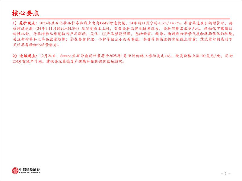 《轻工制造行业24W52：24年前11个月线上美妆GMV增速放缓，Suzano阔叶浆外盘报涨-241229-中信建投-55页》 - 第2页预览图