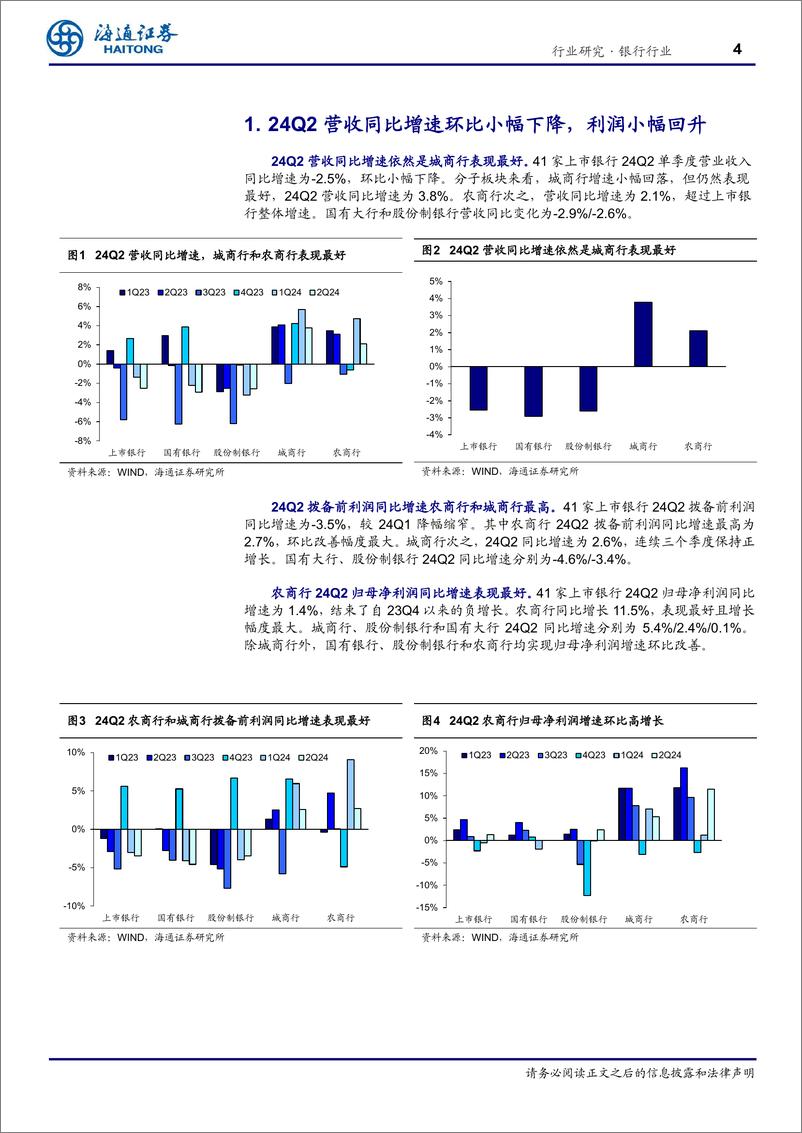 《银行业2024年半年报业绩综述：归母净利润继续上升，资产质量整体稳定-240919-海通证券-10页》 - 第4页预览图