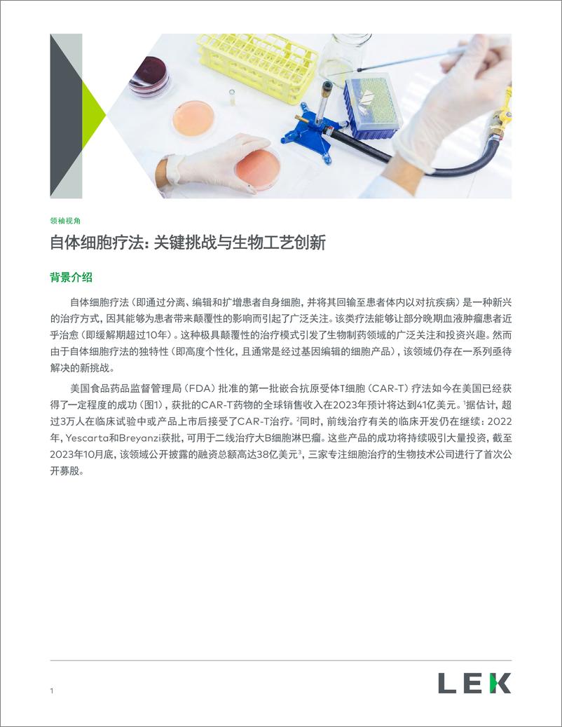 《艾意凯咨询：2024自体细胞疗法：关键挑战与生物工艺创新研究报告》 - 第1页预览图