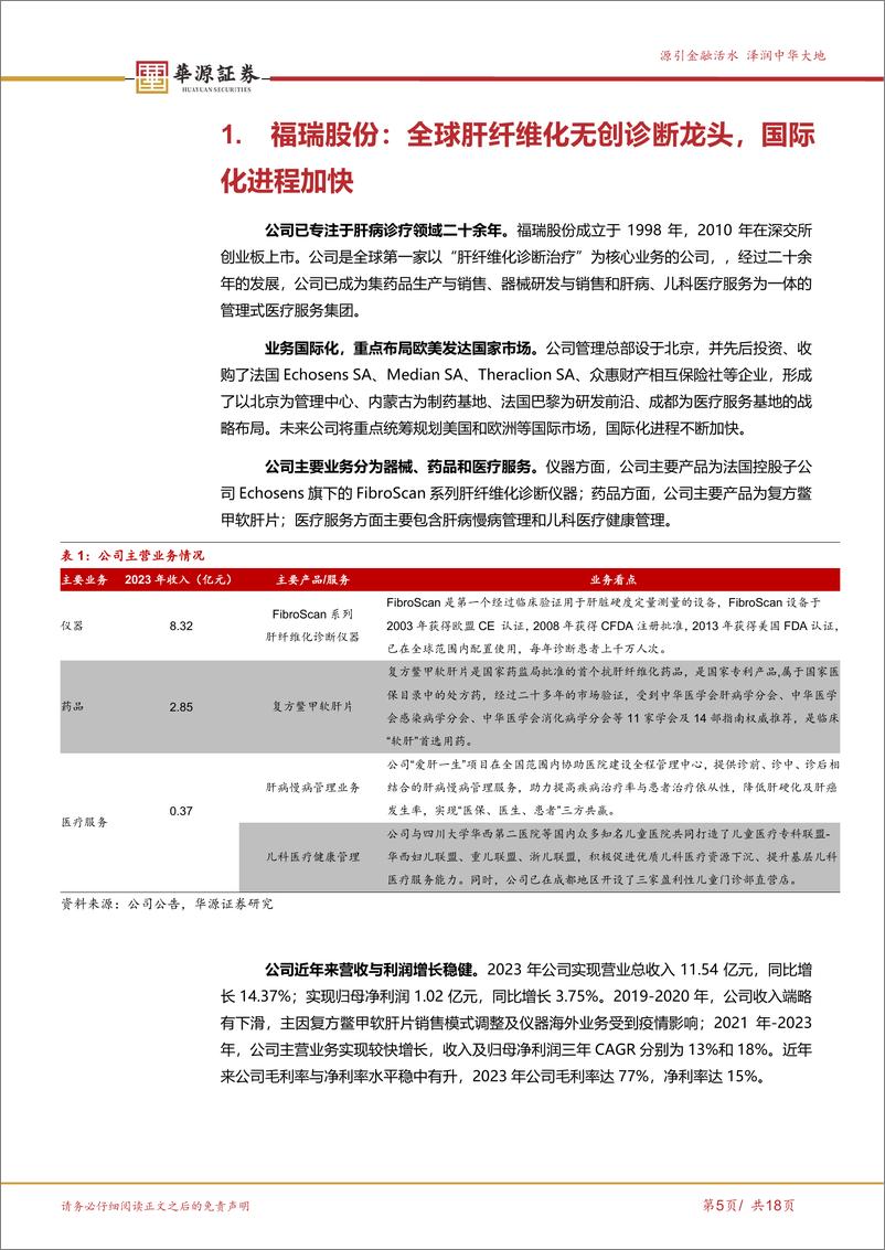 《福瑞股份-300049.SZ-专注肝病领域，FibroScan GO开启新增长曲线-20240603-华源证券-18页》 - 第5页预览图