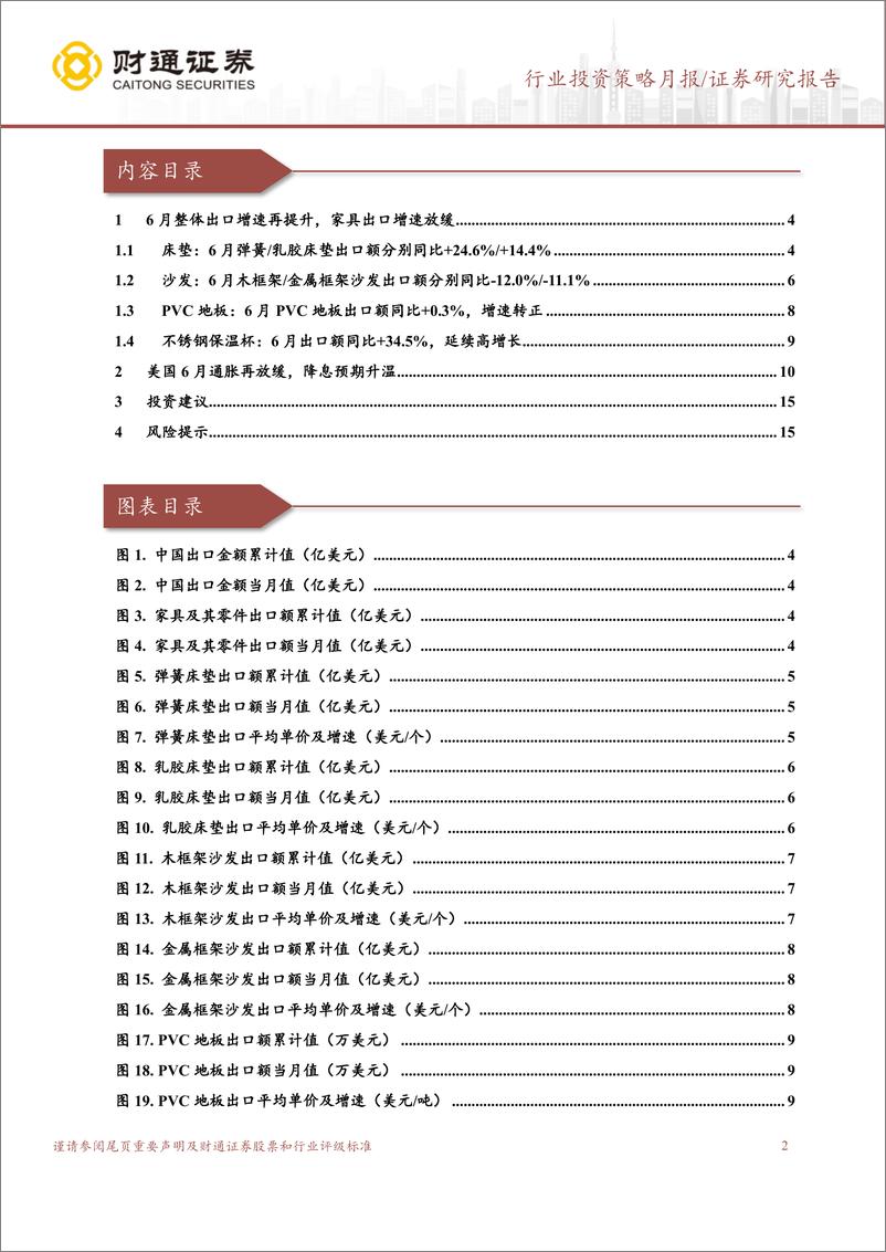 《轻工行业出口月度跟踪：6月家具出口增速放缓，美国降息预期升温-240729-财通证券-17页》 - 第2页预览图