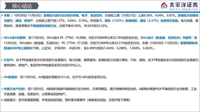 《中外股票估值追踪及对比：全市场与各行业估值跟踪-20231104-太平洋证券-27页》 - 第4页预览图