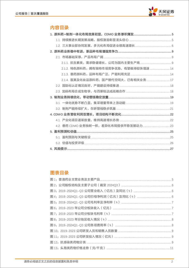 《普洛药业(000739)综合性原料药龙头，CDMO业务已形成漏斗形状态-241218-天风证券-29页》 - 第2页预览图