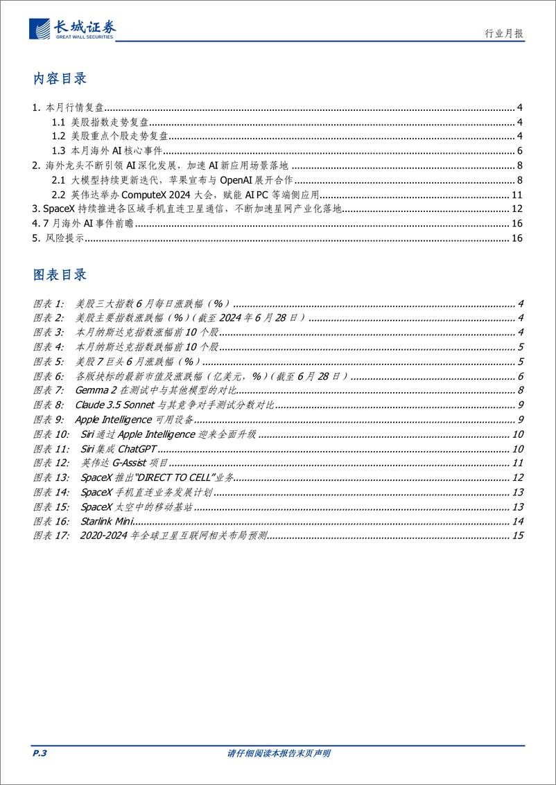 《通信行业月报：AI应用、星网产业化落地持续加速，看好相关产业链投资机会-240630-长城证券-17页》 - 第3页预览图