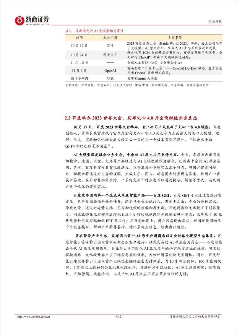 《20231021-人工智能行业周报-大厂＋垂类厂商持续布局，关注大模型迭代下商业化应用升级》 - 第6页预览图