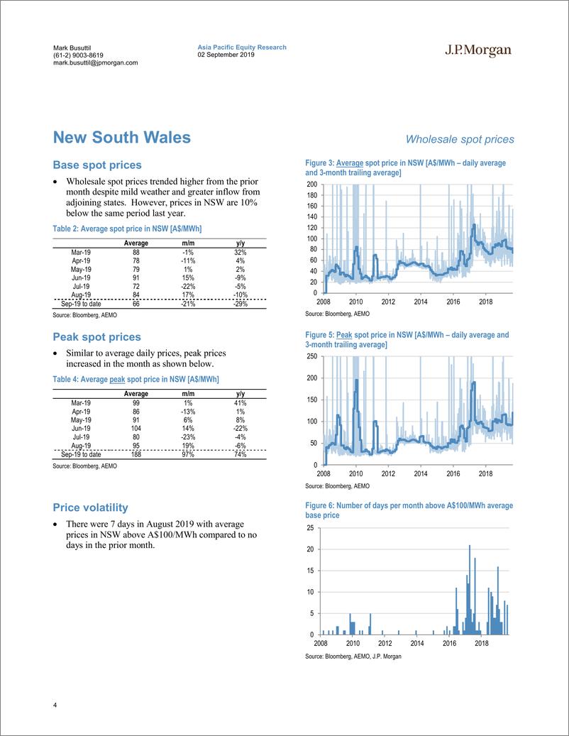 《J.P. 摩根-亚太地区-公用事业行业-澳大利亚公用事业：2019年8月批发电力数据观察-2019.9.2-29页》 - 第5页预览图