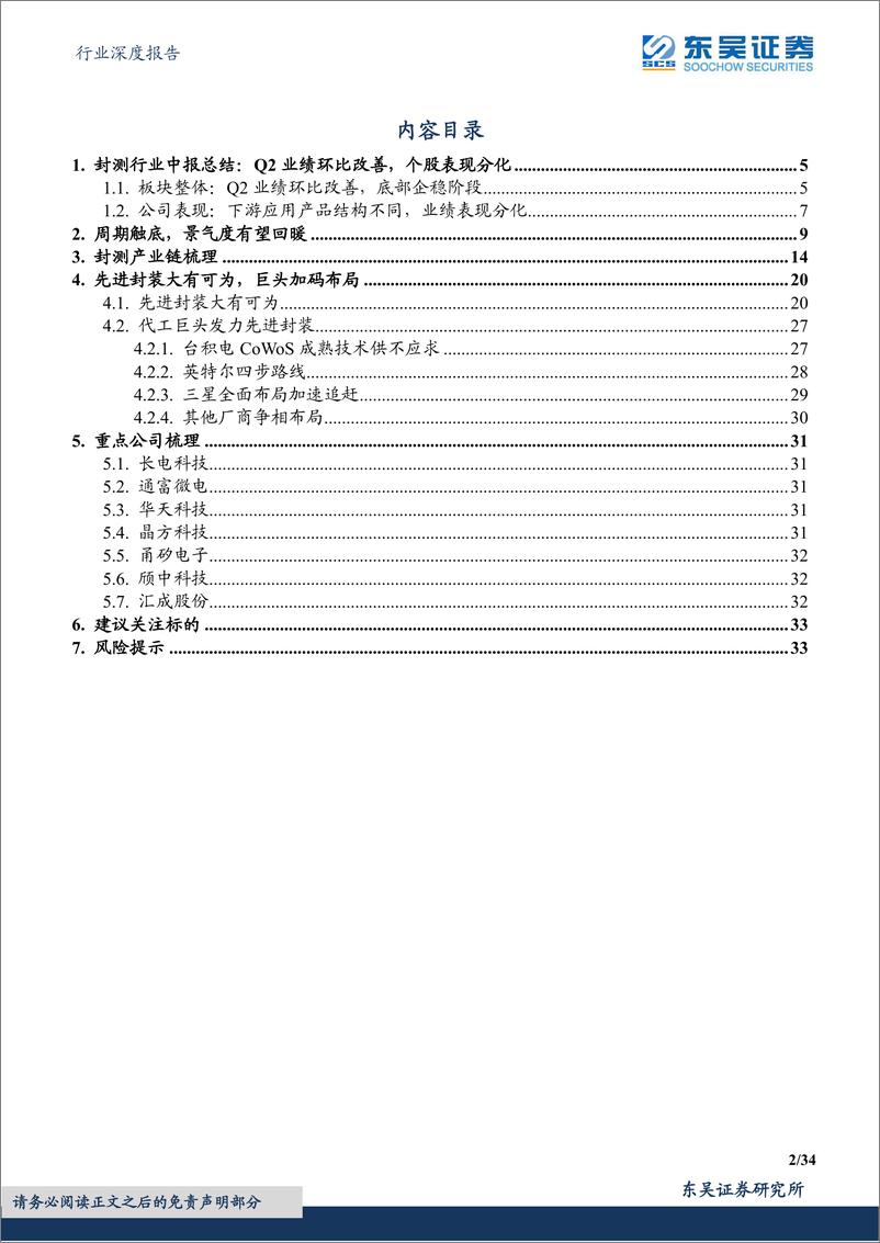 《封测行业中报总结：周期触底环比改善，关注先进封装布局-20230918-东吴证券-34页》 - 第3页预览图