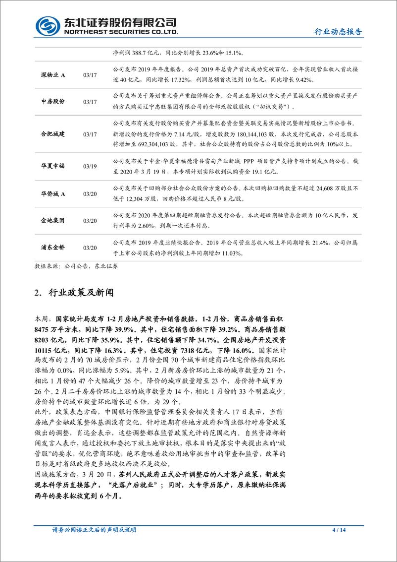 《房地产行业：国家统计局发布1~2月行业数据，行业指标大幅回落-20200323-东北证券-14页》 - 第5页预览图