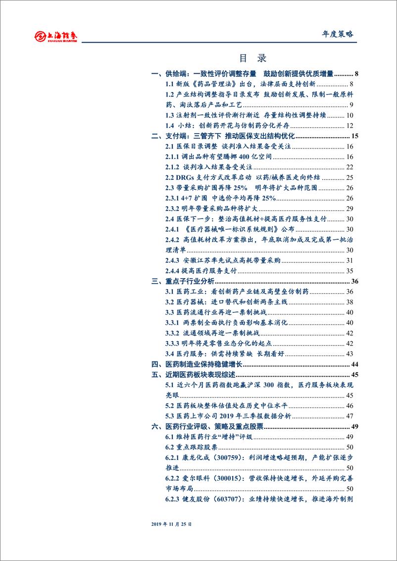 《2020年医药行业年度投资策略：产业发展螺旋式，投资抱紧确定性-20191125-上海证券-54页》 - 第4页预览图