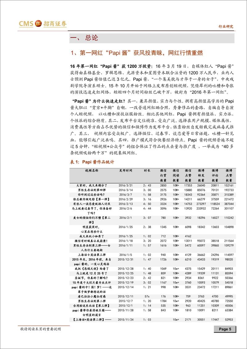 《招商证行业研网红经济专题研究报告从草根到明星＋网红经济崛起（推荐）》 - 第5页预览图