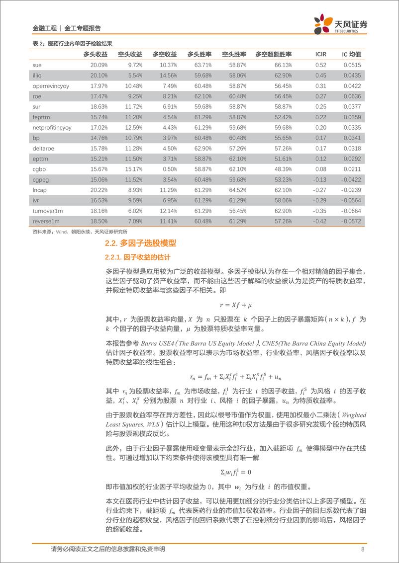 《天风证2018061金工专题报告：基本面量化视角下的医药行业选股研究》 - 第8页预览图