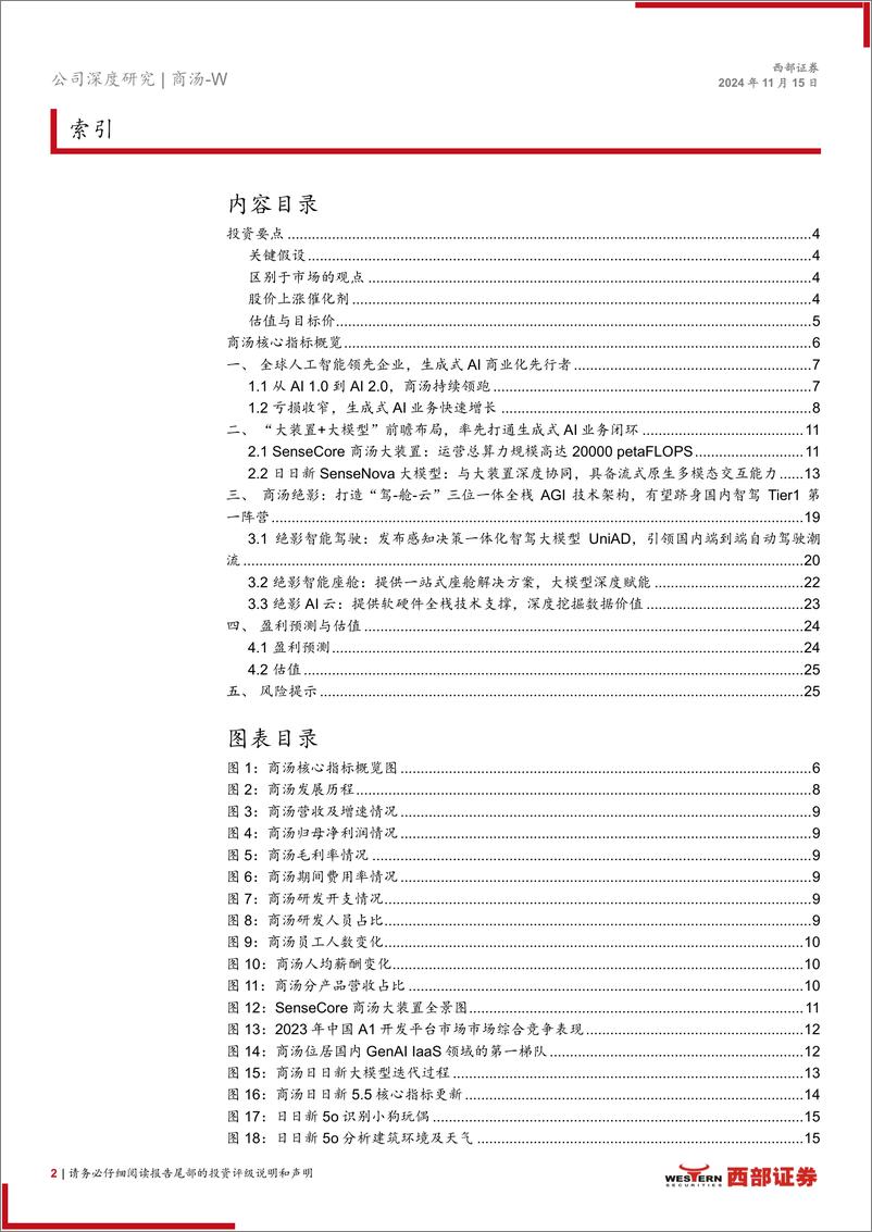 《商汤-W(0020.HK)首次覆盖：人工智能领跑者＋，＋“大装置%2b大模型”前瞻布局优势显著-241115-西部证券-28页》 - 第2页预览图