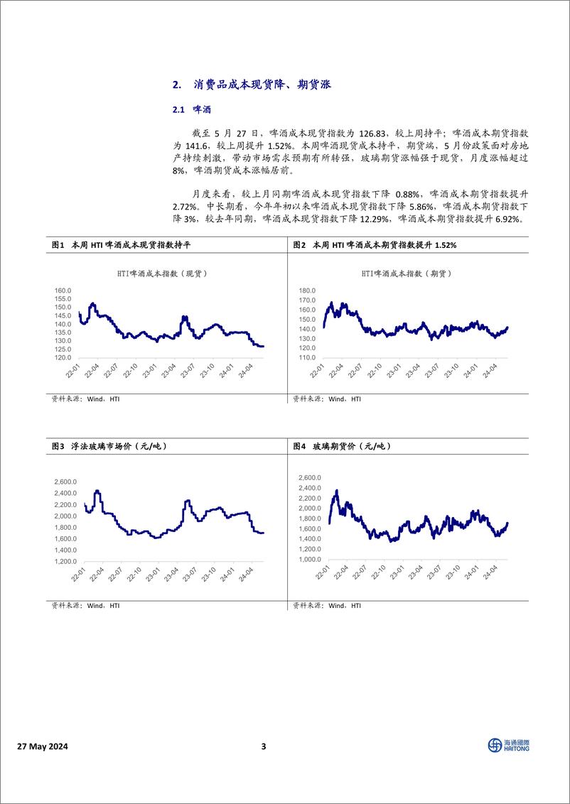 《中国必需消费行业消费品成本指数跟踪：玻璃、塑料期货环比走强，小麦期货月涨幅超12%25-240527-海通国际-16页》 - 第3页预览图