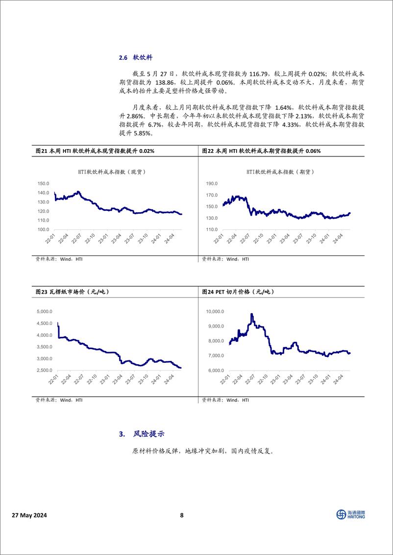 《中国必需消费行业消费品成本指数跟踪：玻璃、塑料期货环比走强，小麦期货月涨幅超12%25-240527-海通国际-16页》 - 第8页预览图