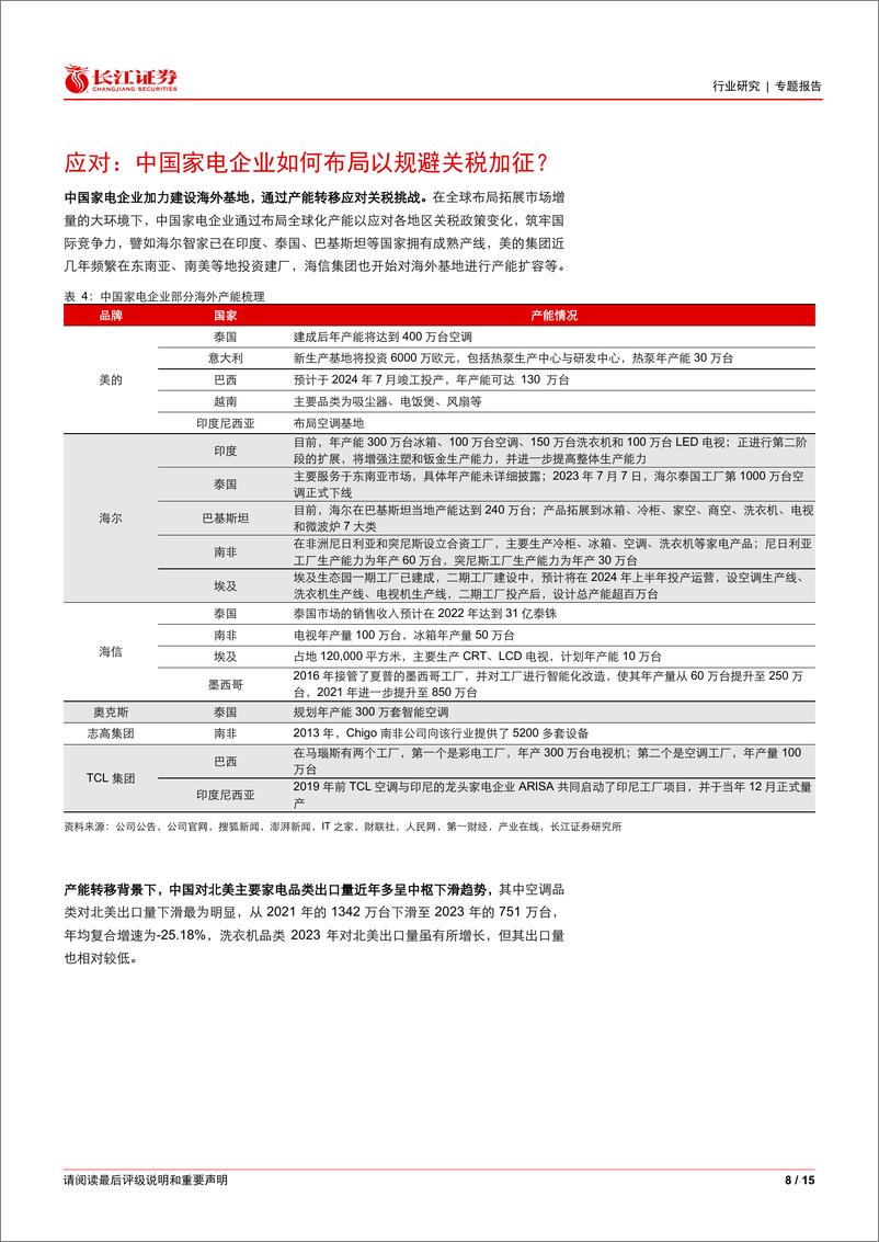 《家用电器行业专题报告：关税的挑战、应对和影响-241119-长江证券-15页》 - 第8页预览图